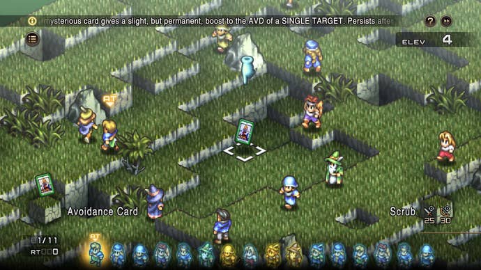 Buff cards litter the battlefield in Tactics Ogre: Reborn