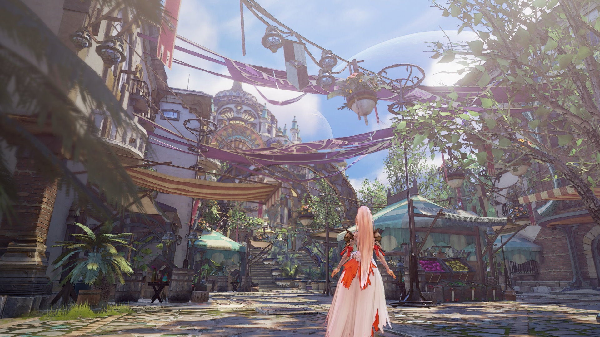 A woman looks up at a cityscape in Tales Of Arise - 5