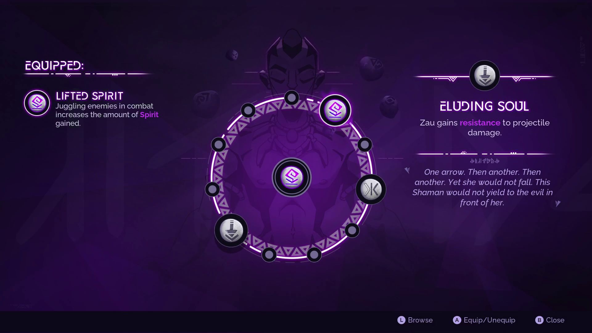 A menu for equipable tokens in Tales Of Kenzera: Zau - 3