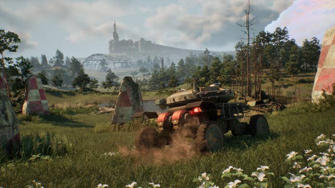 A tank looks across a grassy forest landscape in TankHead.
