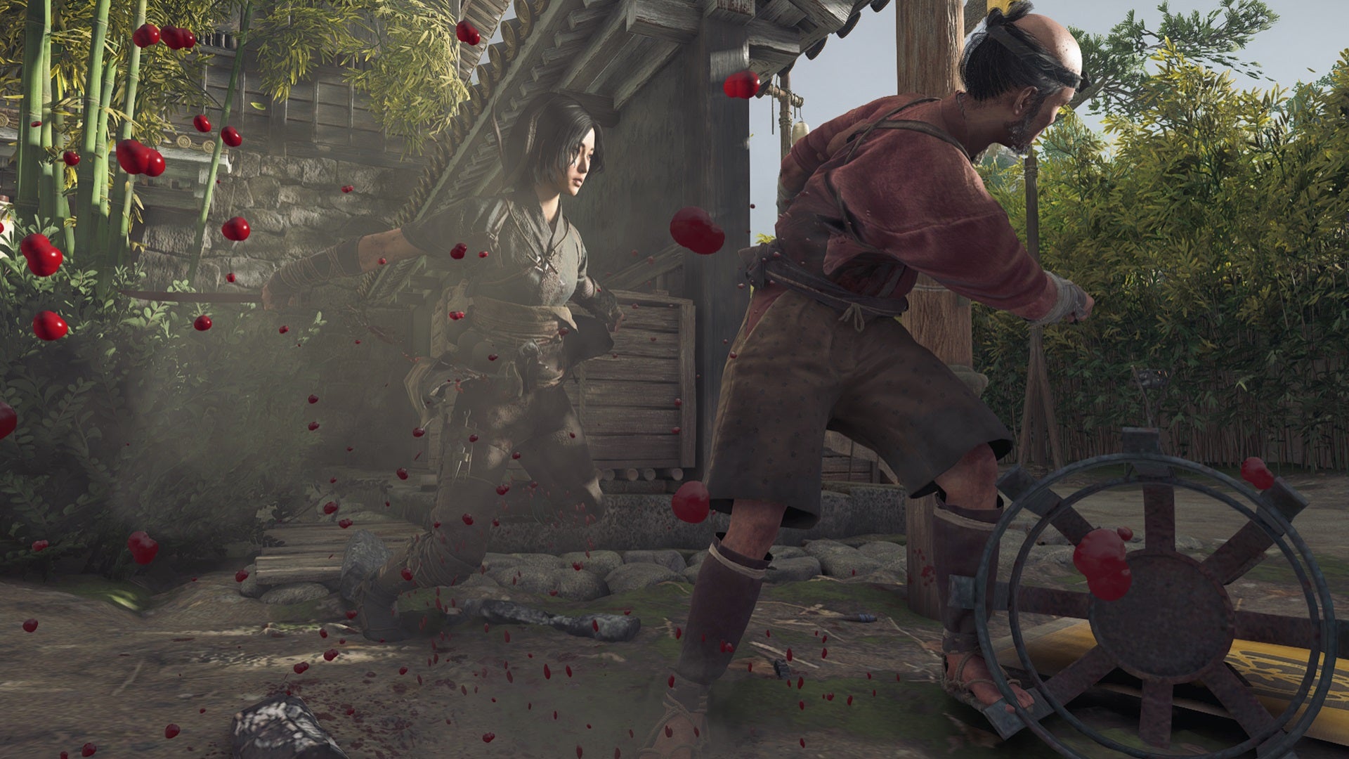 Naoe uses her tanto to stab an enemy in the back in Assassin's Creed Shadows. - 6