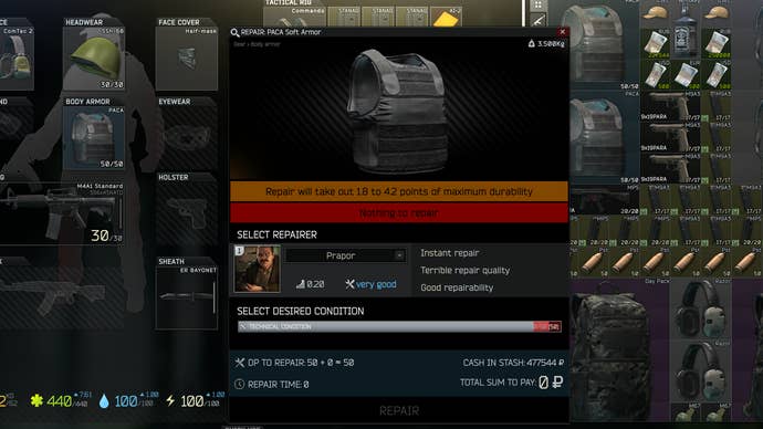 The repair UI in Escape From Tarkov