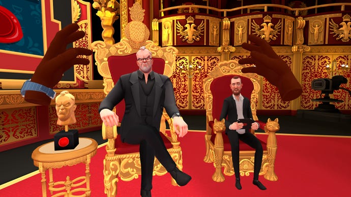 VR versions of Greg Davis and Little Alex Horne on the set of Taskmaster VR