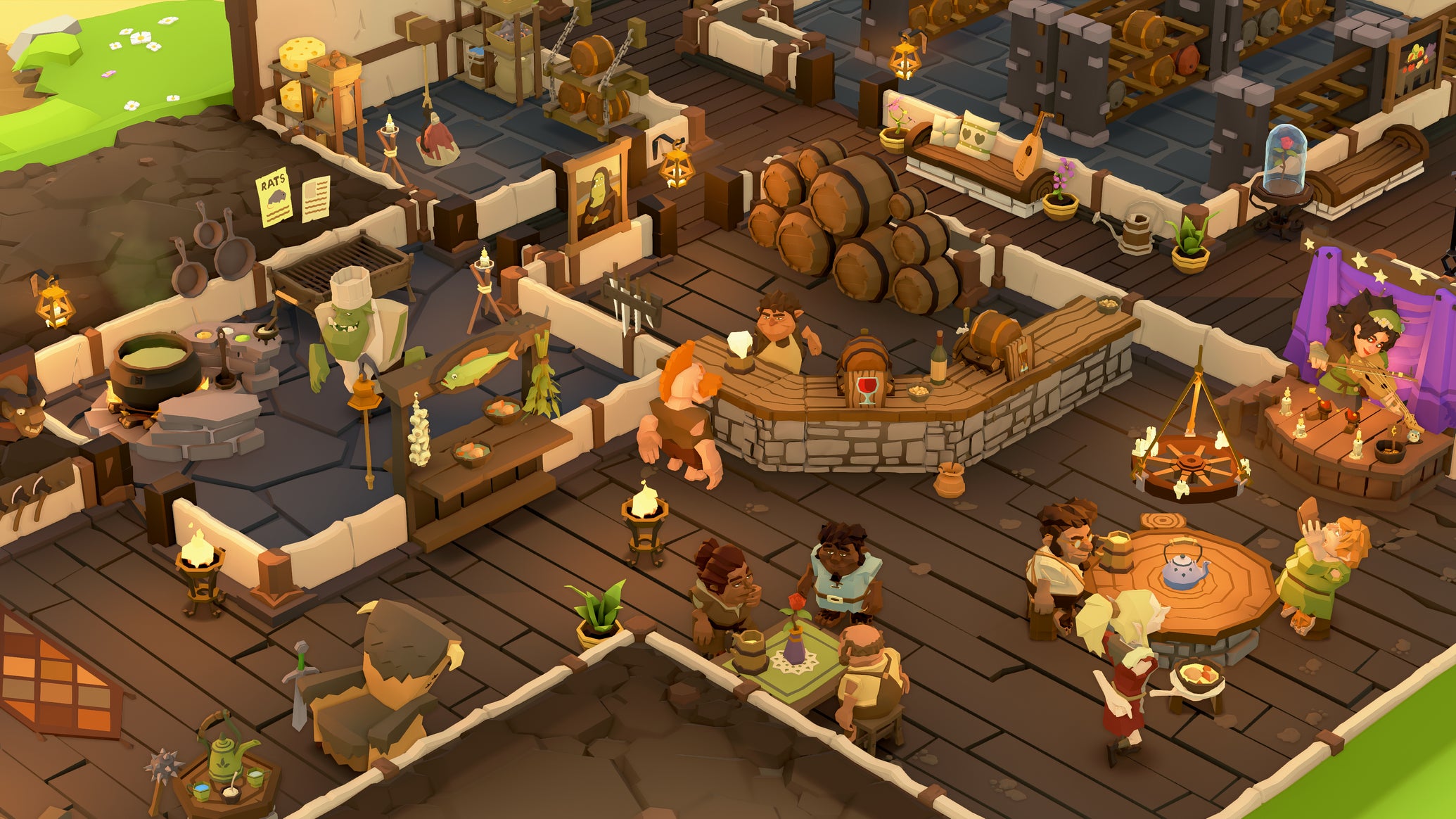Patrons mill around a fantasy inn in simulation game Tavern Keeper - 1