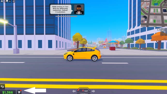 Arrow pointing at the button players need to press to head towards the code screen in Taxi Boss.