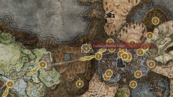 Taylew’s Ruined Forge location in Elden Ring: Shadow of the Erdtree.
