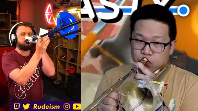 Trombone Champ modders with trombone champ controllers