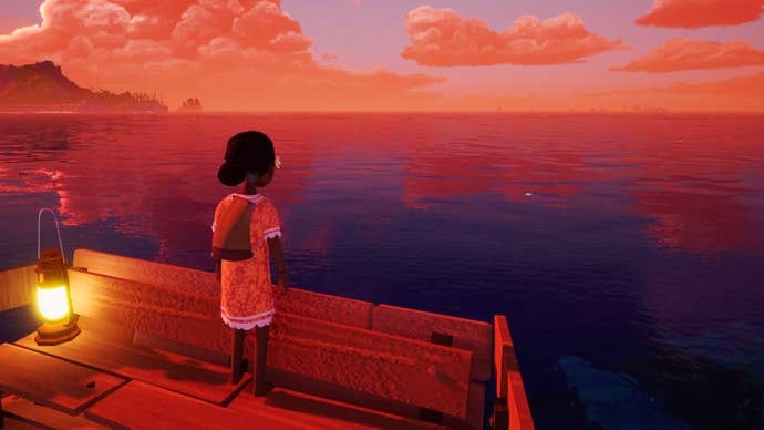 tchia overlooking water from tre’s camp