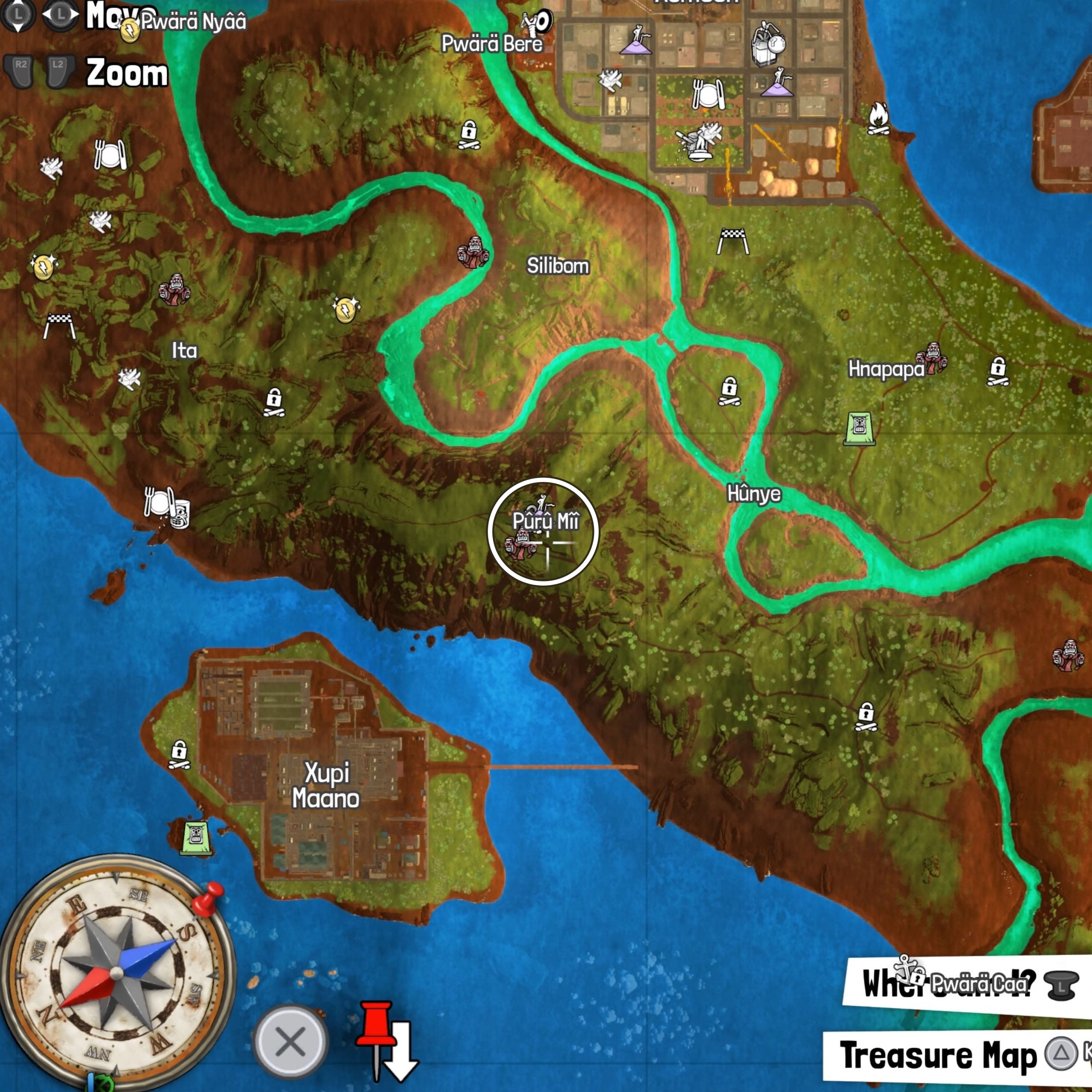 Tchia, treasure chest fourteen location in puru mii marked on map