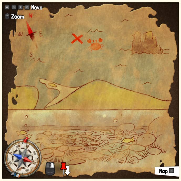 A treasure map in Tchia, marking the location of a Treasure Chest somewhere in the world.
