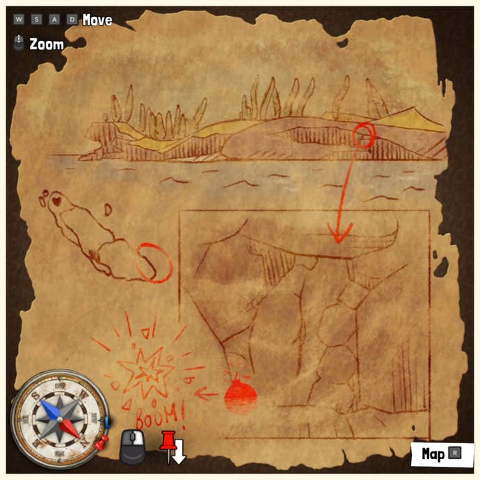 A treasure map in Tchia, marking the location of a Treasure Chest somewhere in the world.