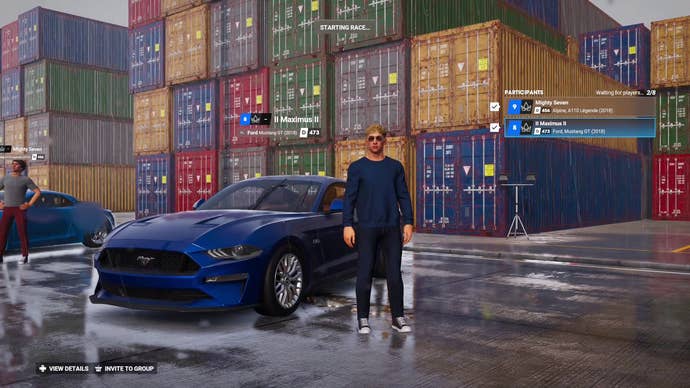 Test Drive Unlimited Solar Crown screenshot showing a race lobby screen in which a human player has been added to a career race.