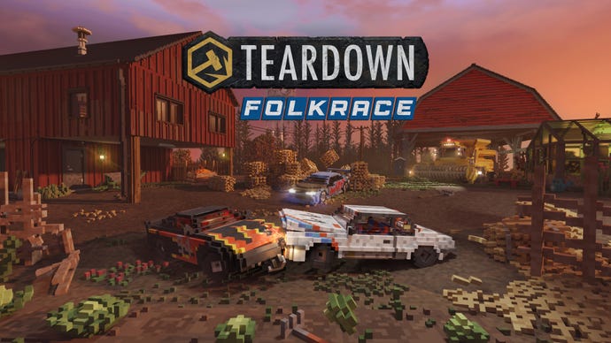 Two cars smash together in Teardown's Folkrace DLC.
