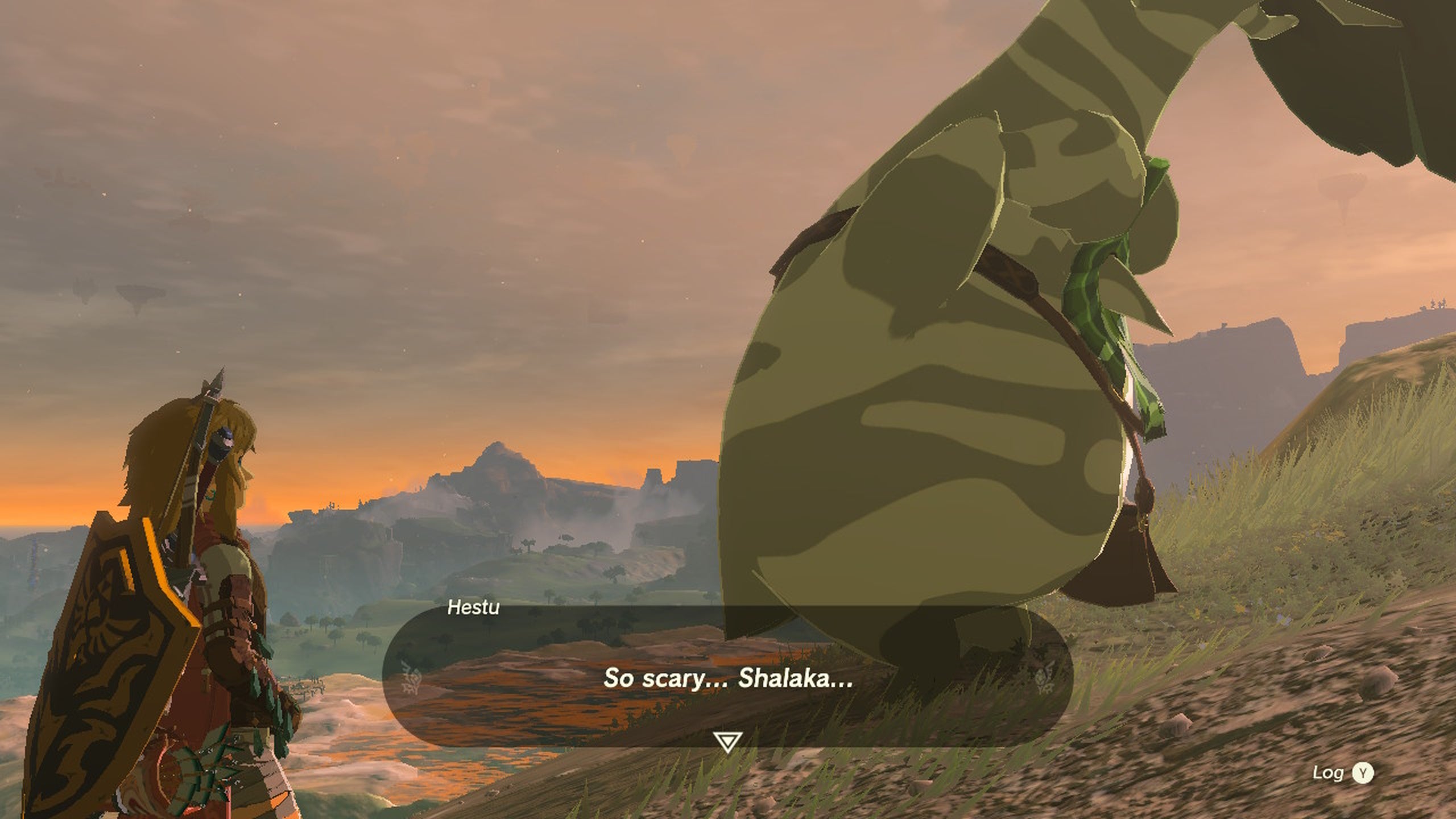 Link talking to Hestu about something he&rsquo;s afraid of in The Legend of Zelda: Tears of the Kingdom.