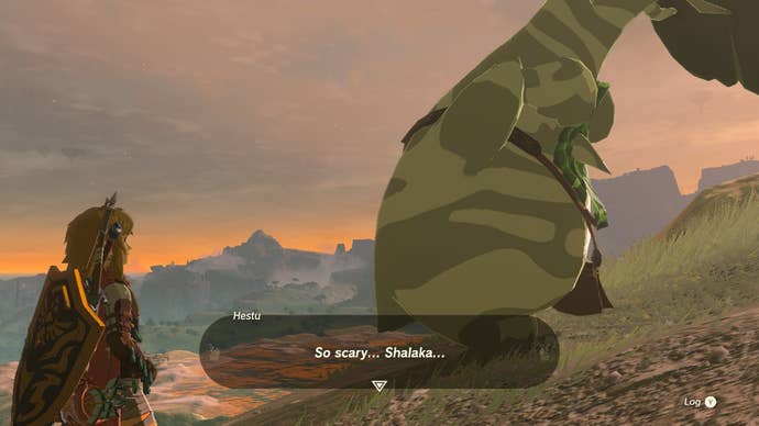 Link talking to Hestu about something he’s afraid of in The Legend of Zelda: Tears of the Kingdom.