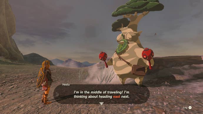 Link talking to Hestu about where he’s travelling to in The Legend of Zelda: Tears of the Kingdom.