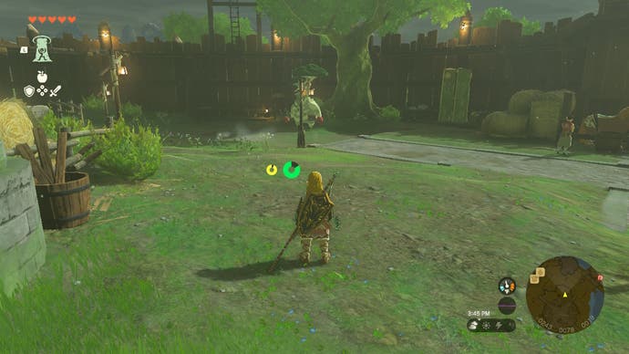 Link approaching Hestu in Lookout Landing in The Legend of Zelda: Tears of the Kingdom.