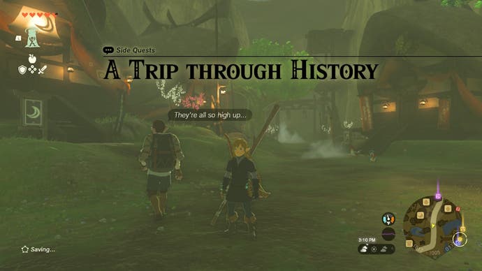 Link taking on the A Trip Through History quest in Zelda: Tears of the Kingdom.