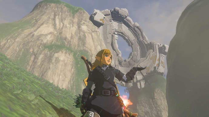 Link standing by a Ring Ruin in The Legend of Zelda: Tears of the Kingdom.