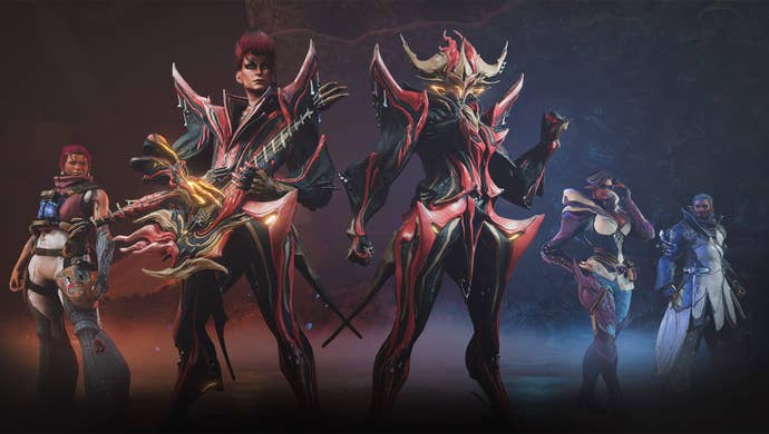 Techrot Encore Protoframes header with the entire cast in Warframe