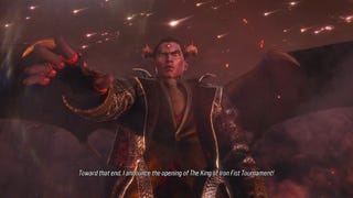 Kazuya announcing the tournament in Tekken 8