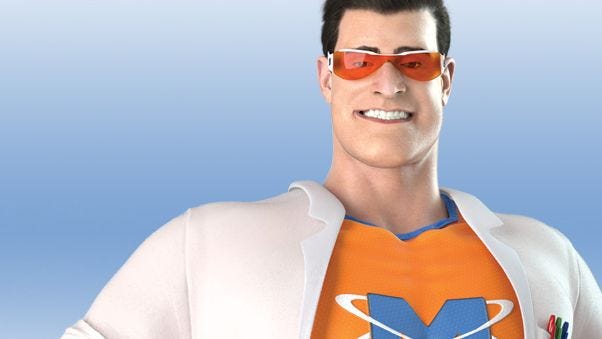 Mr Muscle, maskot pemutih, tersenyum ke arah kamera