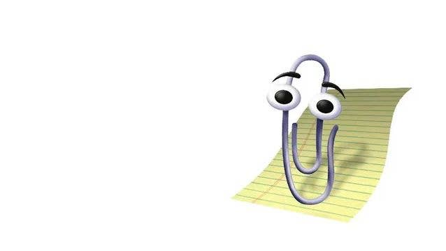 Clippy, the mascot of Microsoft Word, looks into the camera.