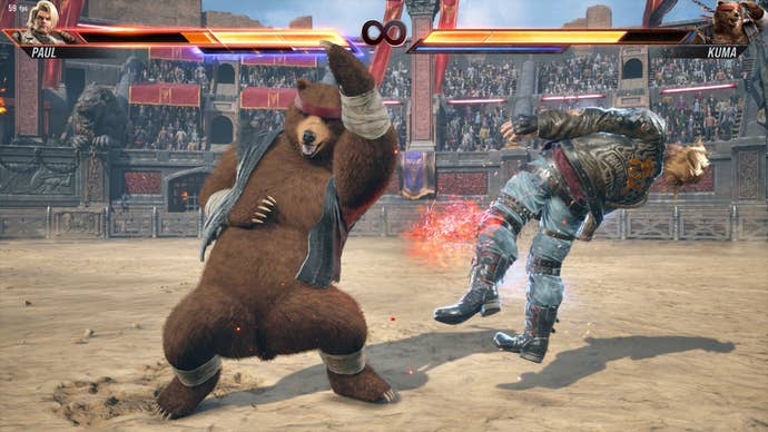 Kuma uppercuts Paul in Tekken 8.