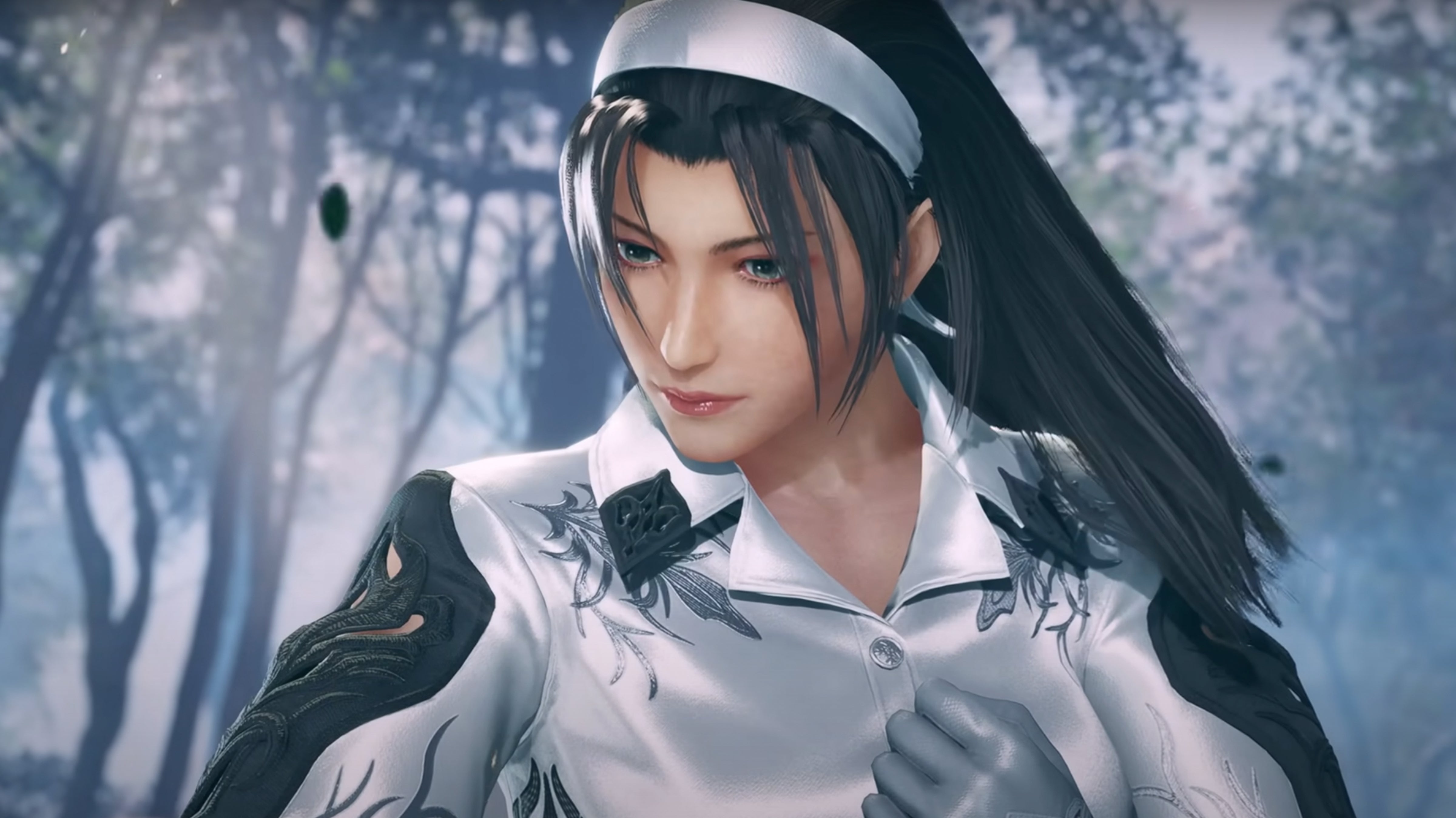 Jun Kazama looking pensive in Tekken 8.