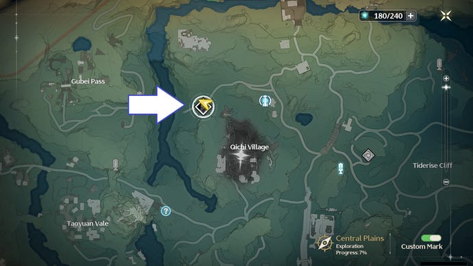 A screenshot from Wuthering Waves showing the Tempest Mephis boss location on a map.