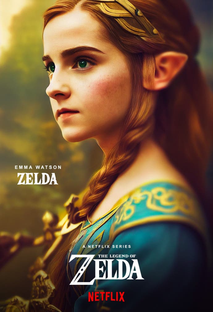 Emma Watson jako Zelda na fikcyjnym plakacie nieistniejącego filmu Zelda