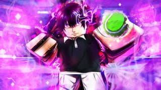 Artwork for the Roblox game Tennis Zero, showing an anime-style character holding a racket and a ball with a pink glow surrounding them.