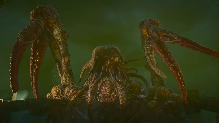 The behemoth Patient 13 rises above the water, all full of mucus and tentacles, in Black Ops 6 Zombies.