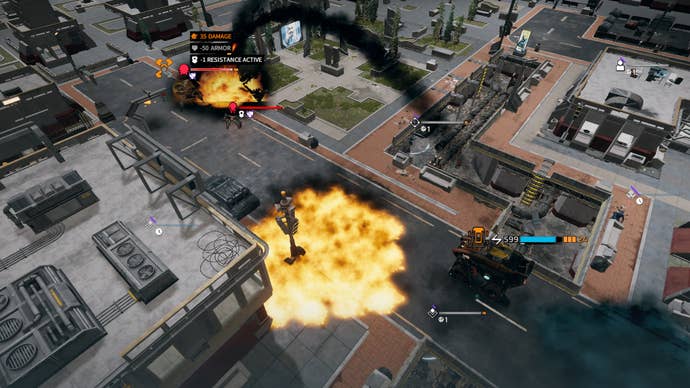 Explosions in the streets in Terror From The Void, a Phoenix Point mod.