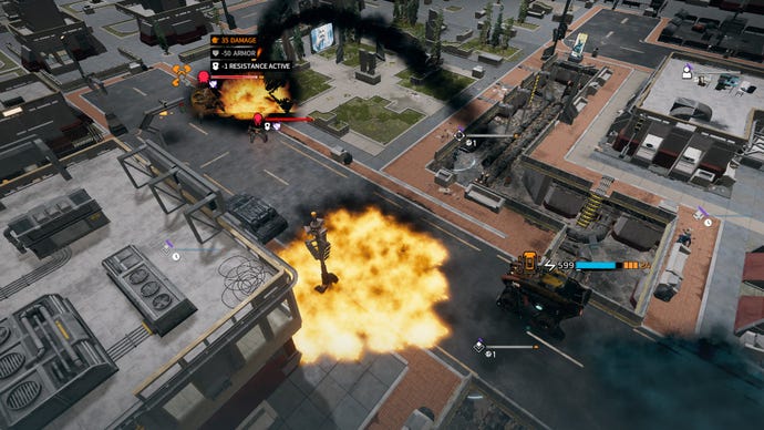 Explosions in the streets in Terror From The Void, a Phoenix Point mod.