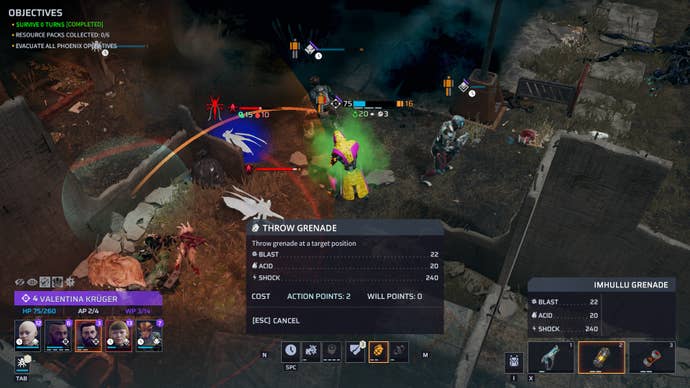 The Throw Grenade info UI in Terror From The Void, a Phoenix Point mod.