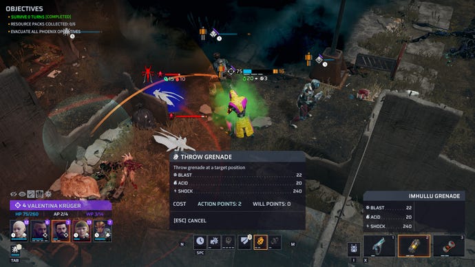 The Throw Grenade info UI in Terror From The Void, a Phoenix Point mod.