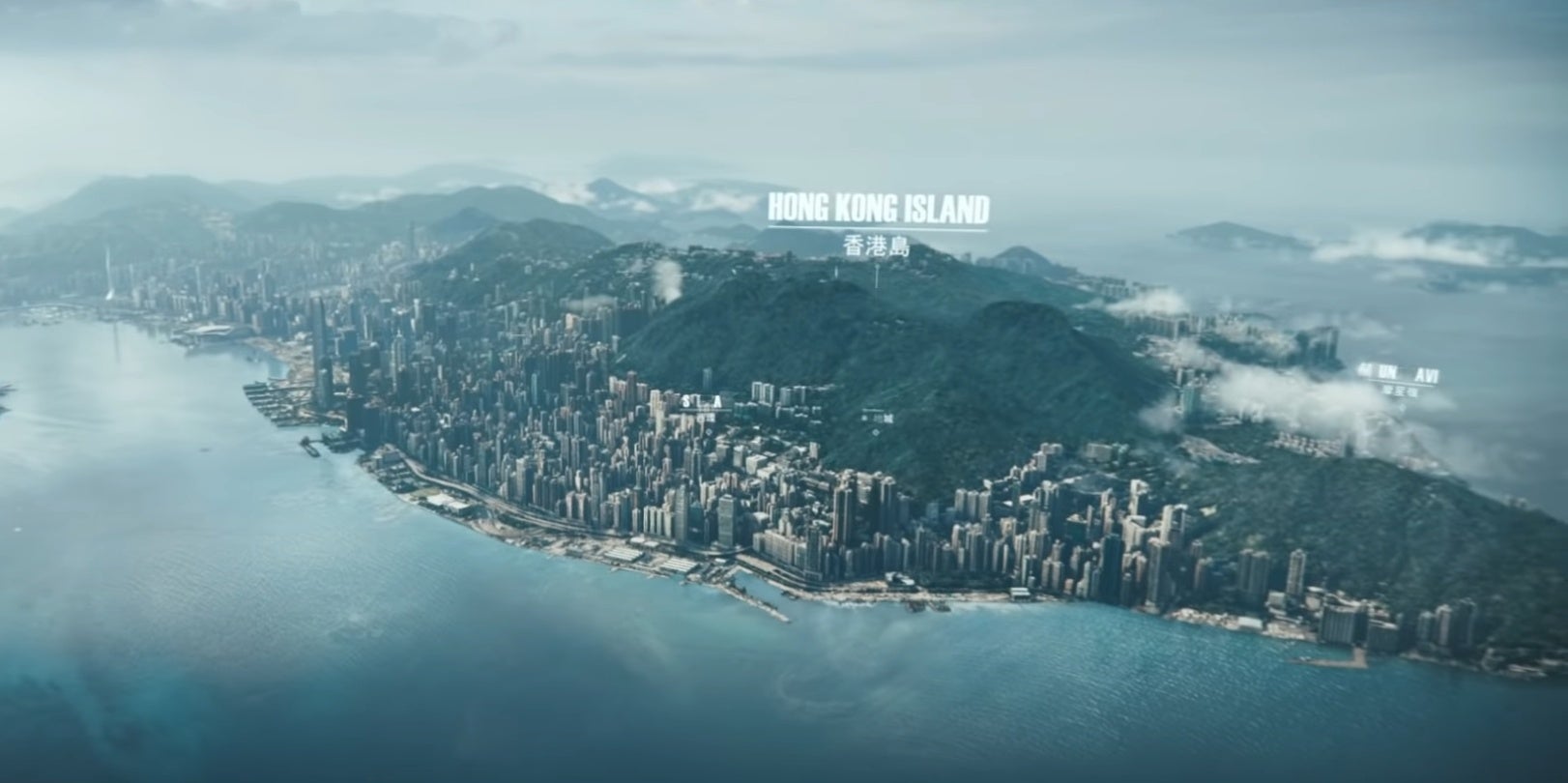 A still from the CG trailer of Test Drive Unlimited Solar Crown showing Hong Kong island.