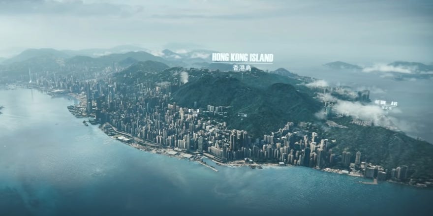 A still from the CG trailer of Test Drive Unlimited Solar Crown showing Hong Kong island.