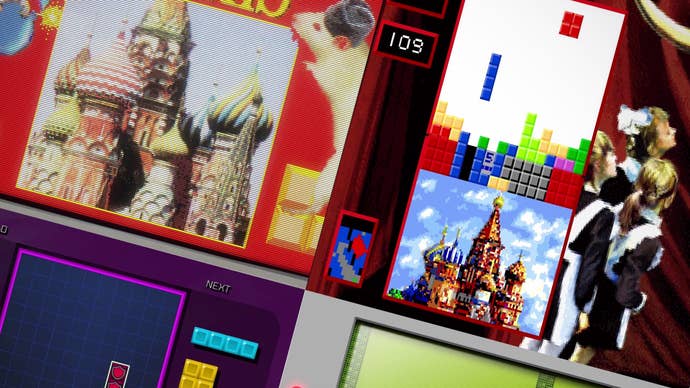 Tetris Forever artwork showing various versions of Tetris in action.