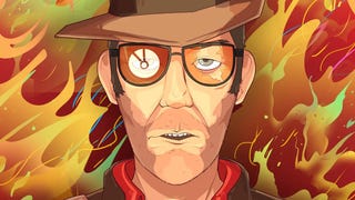 The Sniper looks unwell in a parody/homage to the key art for Hotline Miami.