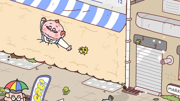 Big Ron and the little lad in a giant pie in Thank Goodness You’re Here!