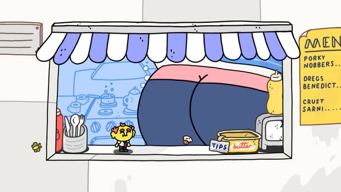 The little lad next to a giant bum in Thank Goodness You’re Here!