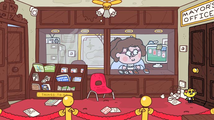 The little lad waiting outside the mayor’s office in Thank Goodness You’re Here!