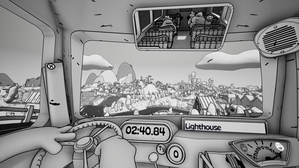 Double Fine's first game post-Xbox split is a goofy bus driving sim all about slapping passengers who don't follow the rules and doing a good job
