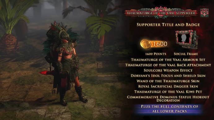 A description of the contents of the Thaumaturge of the Vaal Path of Exile 2 Supporter Pack.