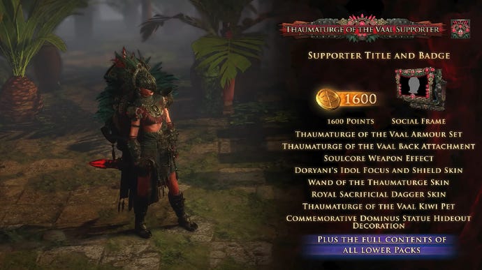 A description of the contents of the Thaumaturge of the Vaal Path of Exile 2 Supporter Pack.
