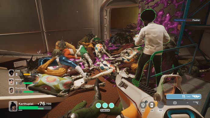 A pile of dead aliens on the floor in The Anacrusis