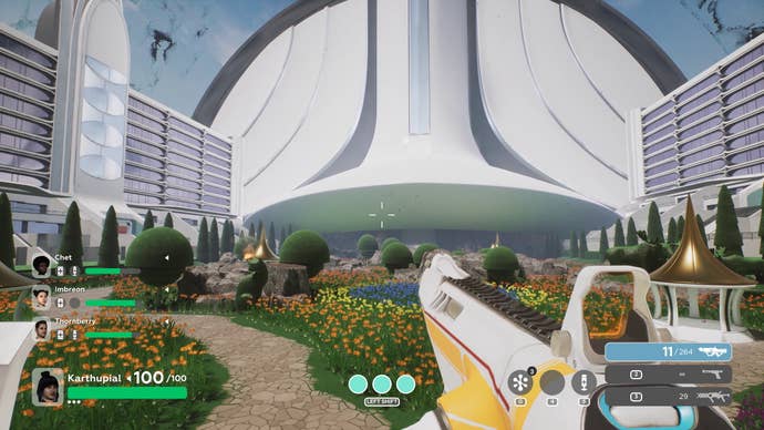 A colourful garden inside a space ship in The Anacrusis
