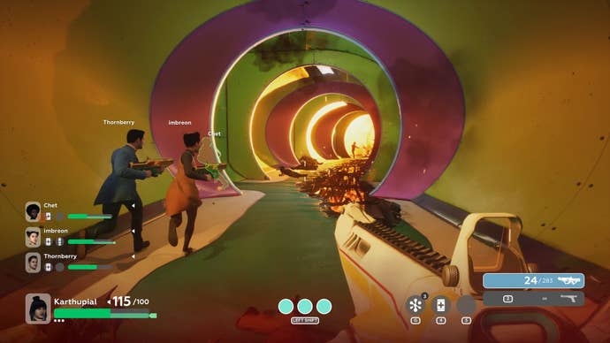 A colourful space ship tunnel in The Anacrusis